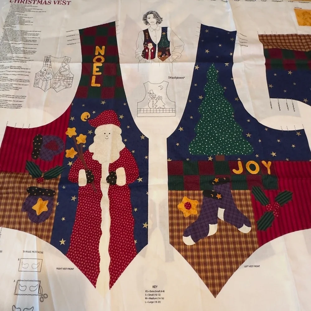 Set of 3 Dream Spinners Christmas Vest Fabric Panel DIY Sewing Pattern XS-L